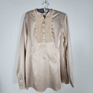 Cabi Womens Juliet Popover Blouse Long Sleeve Lace-Ruffle Button Top Large New